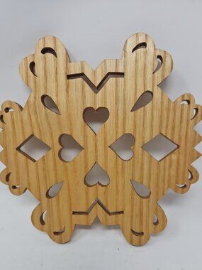 Vintage 1980s Fret Heart Cut Out Wood Trivet Hot Plate Grannycore Cottagecore